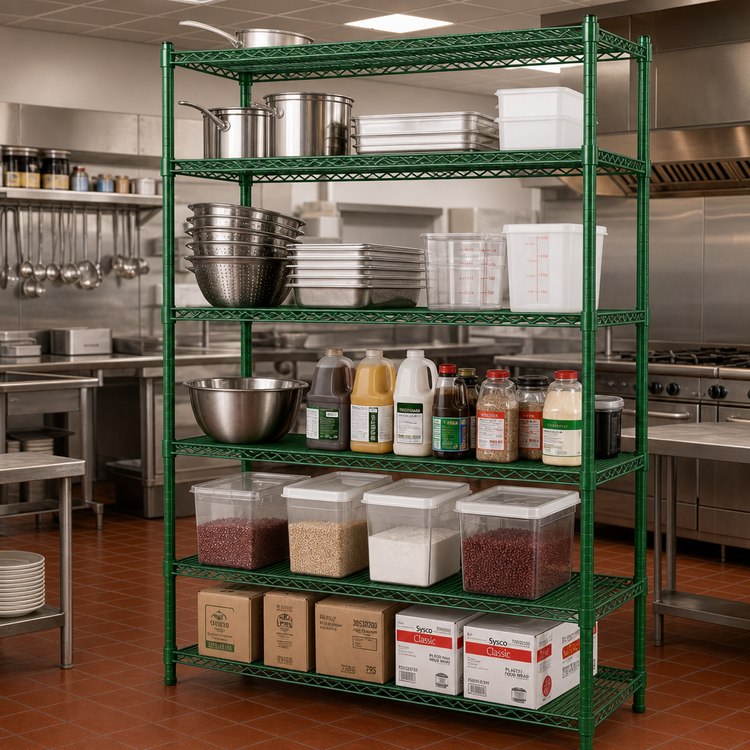 Product image #2 for Heavy Duty Stationary 5-Tier Wire Shelving Unit, 72 x 18 x 84 Inches, Green Epoxy Coated