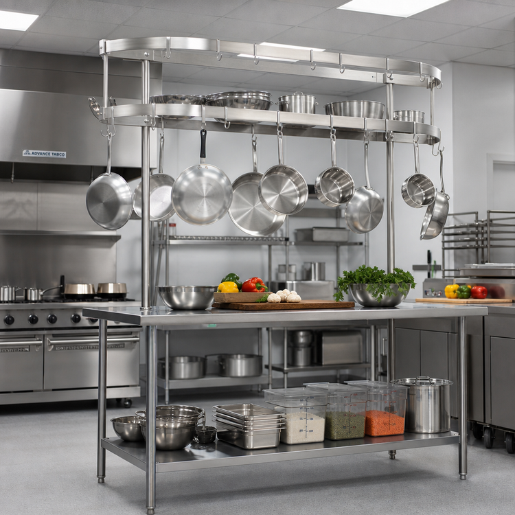 Product image #2 for Advance Tabco SWT-144 144-Inch Semi-Circular Table-Mounted Stainless Steel Pot Rack with 18 Hooks