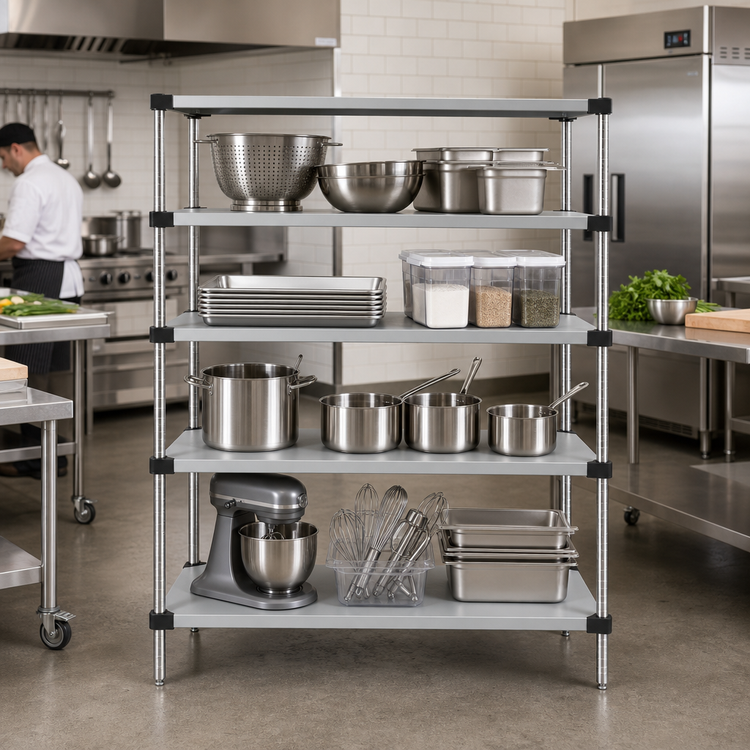 Product image #2 for Quantum 72"W x 18"D x 63"H Solid Stainless Steel Shelving Starter Kit with 4 Shelves