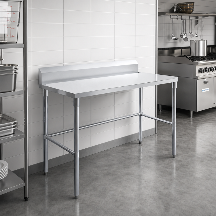 Product image #2 for Sapphire 48 Inch x 24 Inch Stainless Steel Work Table with 5 Inch Backsplash, Open Base, and Galvanized Legs