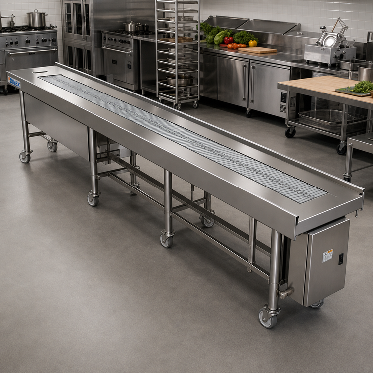 Product image #2 for Dinex DXIESSB18 18 ft. Slat Belt Motorized Tray Make-Up Conveyor