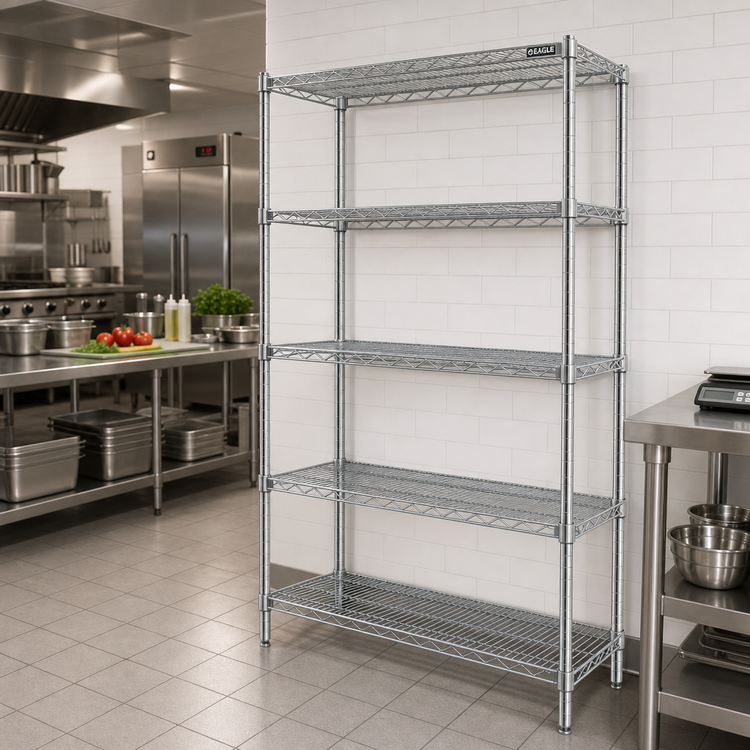 Product image #2 for Eagle Group 24-Inch W x 21-Inch D x 86-Inch H 5-Tier Chrome Add-On Wire Shelving Unit with QuadTruss Shelves