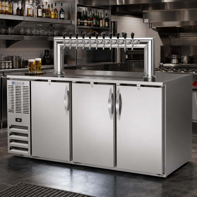 Product image #2 for Beverage-Air 72-Inch Three-Door Direct Draw Beer Dispenser with 12-Tap Tower and 3 Half-Keg Capacity