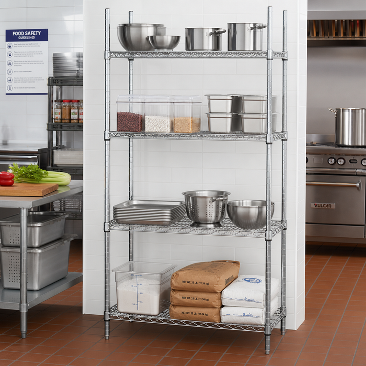 Product image #2 for Advance Tabco Special Value Series Stationary 4-Shelf Wire Shelving Unit, 48" W x 24" D x 74" H, Chrome Finish