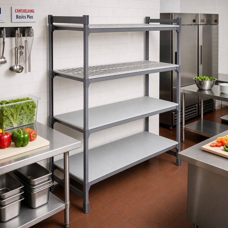 Product image #2 for Cambro Camshelving Basics Plus 18-Inch x 36-Inch 5-Shelf Solid & Vented Stationary Shelf Kit