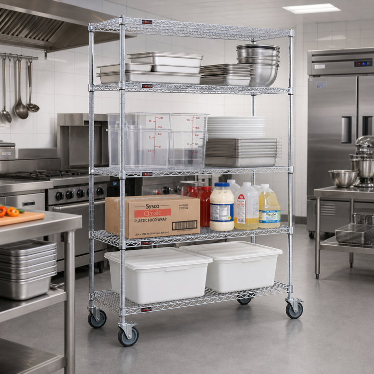 Product image #2 for EAGLEbrite 4-Tier Wire Shelving Dolly Truck with 48 x 21-Inch Shelves, Zinc Finish, and 5-Inch Poly Swivel Casters