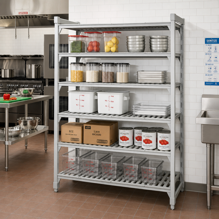 Product image #3 for Cambro Camshelving Premium 48-Inch x 18-Inch x 84-Inch 5-Tier Vented Stationary Starter Polymer Shelving Unit