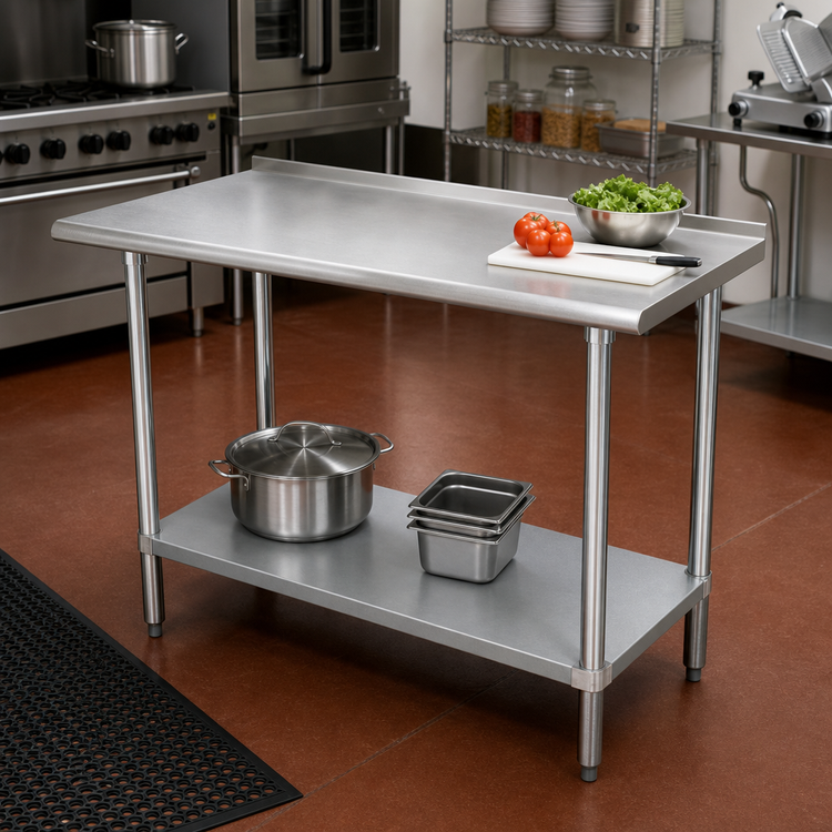 Product image #2 for Advance Tabco FMG-304 Stainless Steel Work Table, 48-Inch W x 30-Inch D, 1-1/2-Inch Rear Splash, Galvanized Undershelf