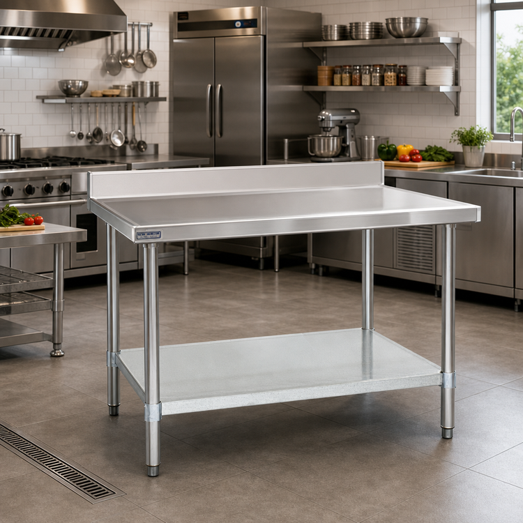 Product image #2 for Spec-Master Marine Series Stainless Steel Work Table with 4-1/2 Inch Backsplash and Adjustable Galvanized Undershelf, 72 x 24 Inches
