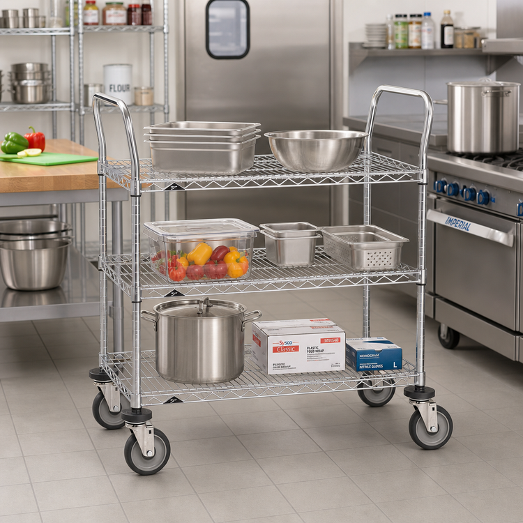 Product image #2 for Metro Super Erecta 3-Shelf Heavy-Duty Chrome Plated Utility Cart