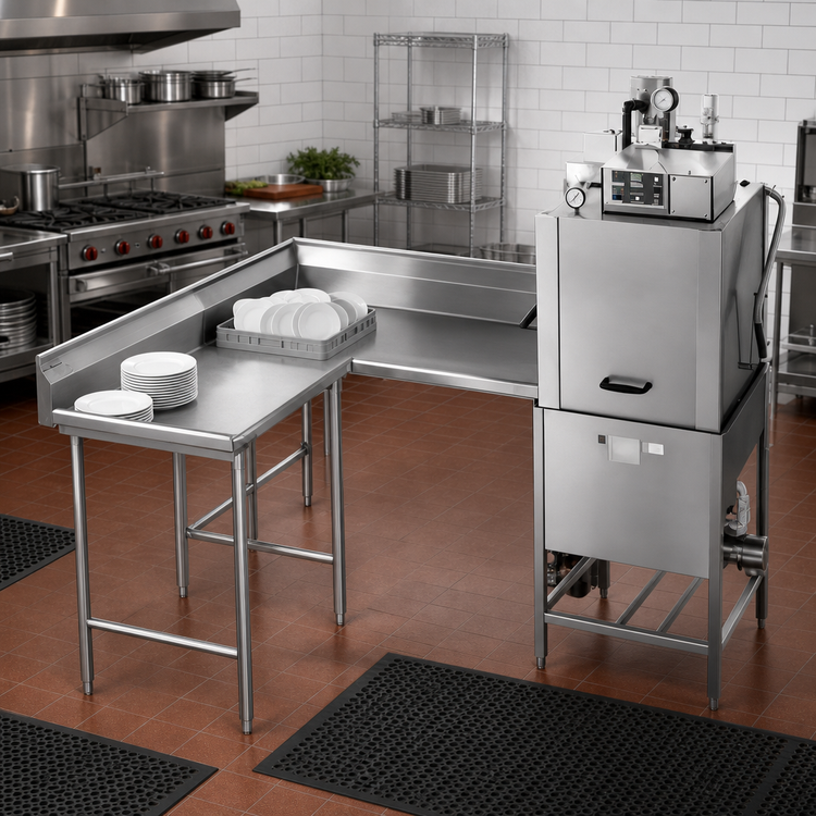Product image #2 for Spec-Master Corner Clean Dishtable, 120 x 60 Inch, Right-to-Left, 14-Gauge Type 304 Stainless Steel