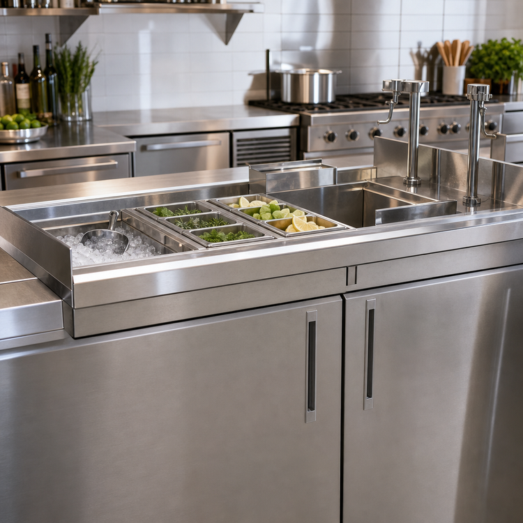 Product image #2 for La Rosa 71-Inch Double-Service Drop-In Ice/Water/Cocktail Unit with 9-Inch Deep Stainless Steel Lined Bin