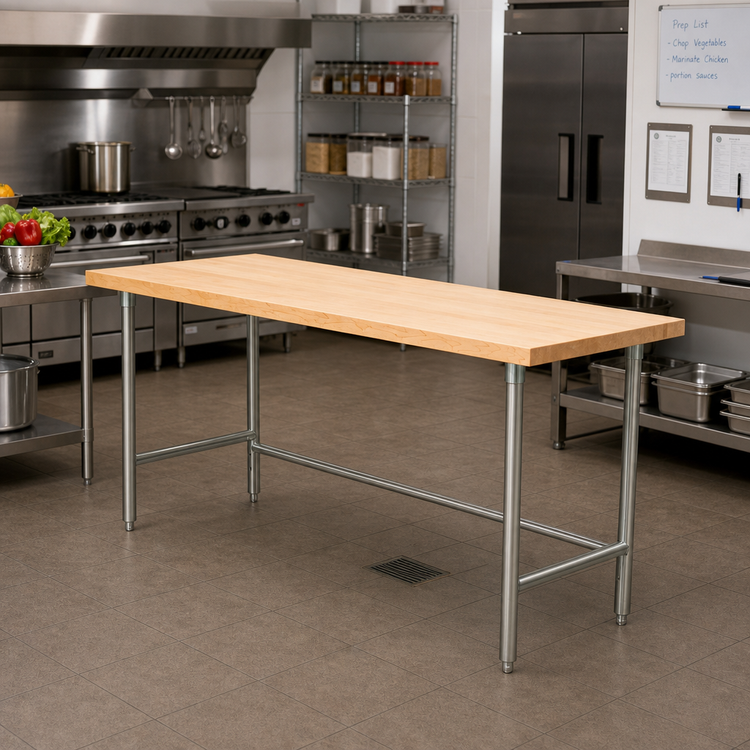 Product image #3 for Advance Tabco Maple Top Work Table with Stainless Steel Base, 84W x 24D x 35-1/2H