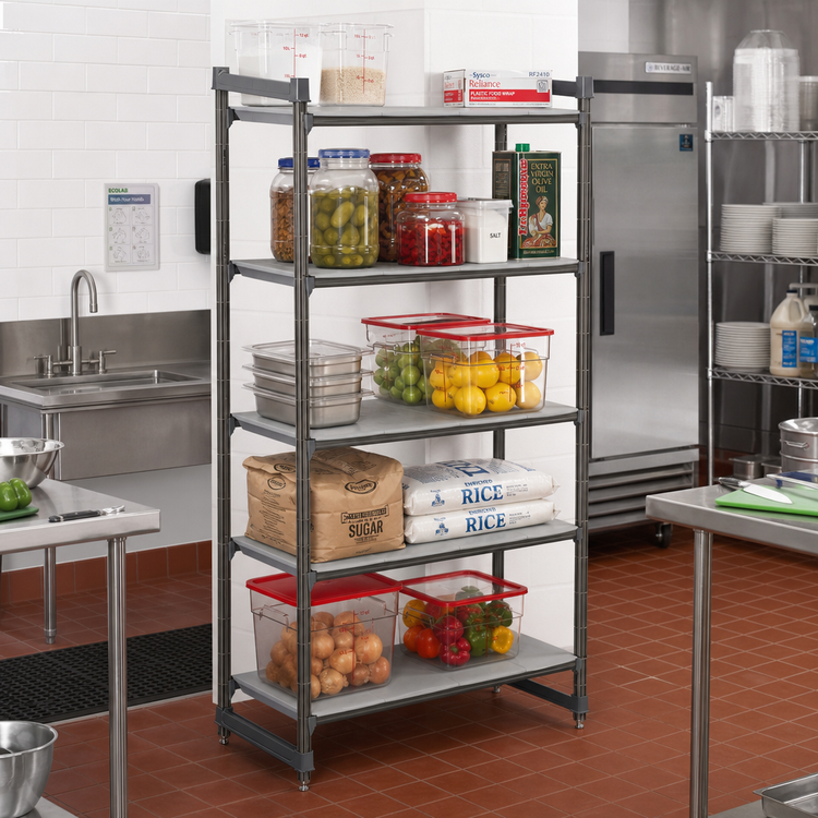 Product image #2 for Cambro Camshelving Basics Plus 5-Tier Solid Stationary Starter Unit, 21" Deep x 30" Wide x 84" High, Brushed Graphite