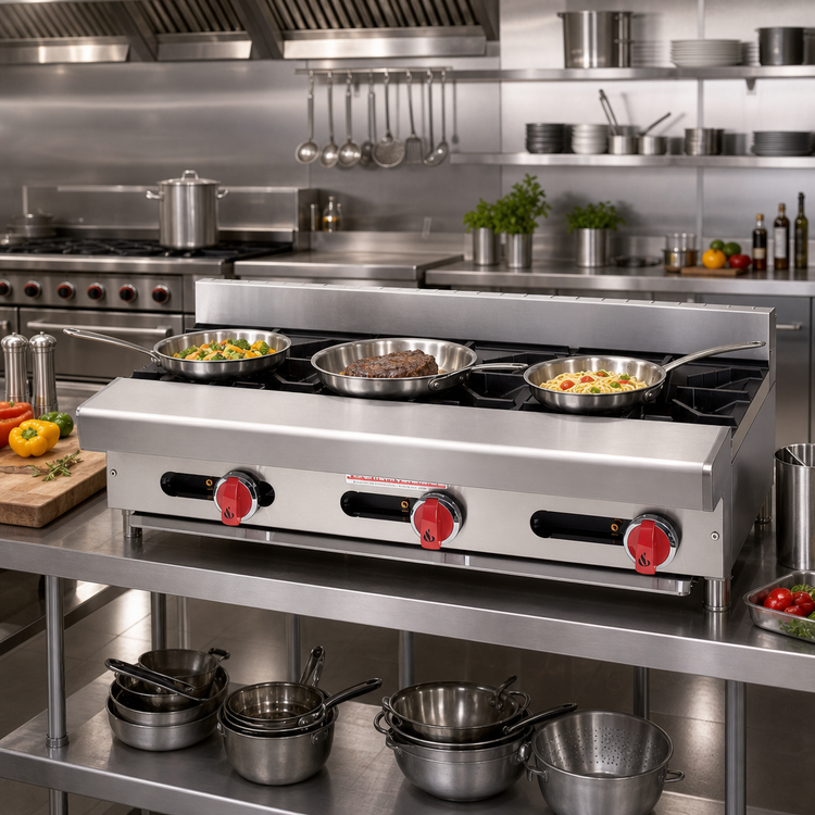 Product image #2 for American Range 36-Inch Gas Countertop Hot Plate with 3 x 32,000 BTU Open Burners
