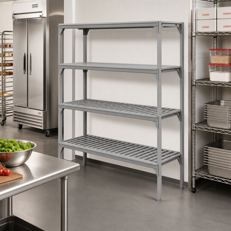 Product image #3 for Cambro Camshelving Premium 21" x 60" Vented and Solid 5-Shelf Polymer Shelf Kit, Speckled Gray
