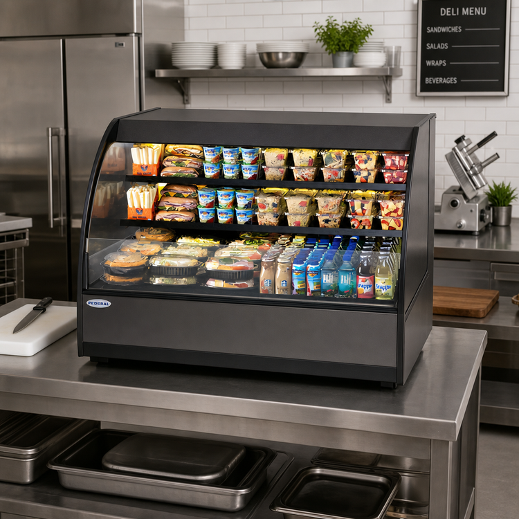 Product image #2 for Federal Industries Versatile Service Top Refrigerated Self-Serve Deli Merchandiser, 50.2-Inch Countertop, Black Laminate Exterior