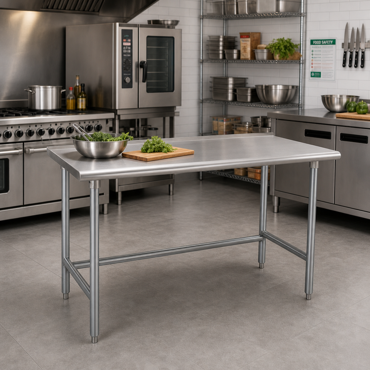 Product image #2 for Advance Tabco 60" x 24" 14 Gauge 304 Stainless Steel Open Base Work Table with 1-1/2" Rear Up-Turn