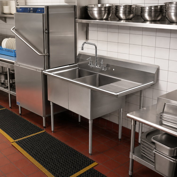 Product image #2 for Sapphire Manufacturing Commercial 2-Compartment Stainless Steel Sink with Right Drainboard, 47-1/2 Inch Wide