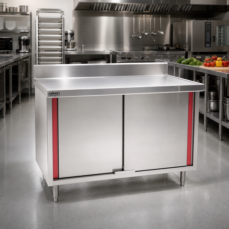 Product image #2 for Eagle Group Spec-Master Marine Series Stainless Steel Enclosed Work Table, Cabinet Base with Hinged Doors, 72 x 24 Inches