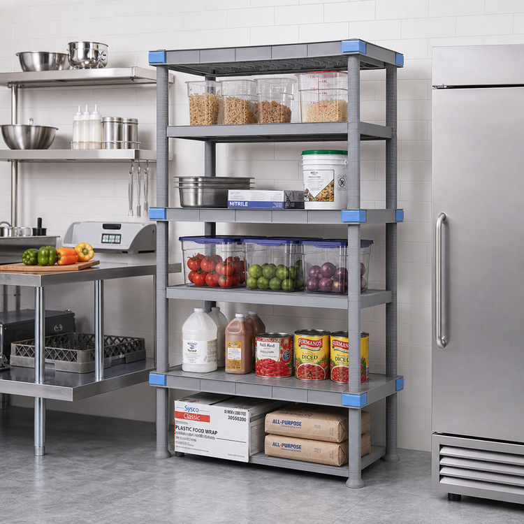 Product image #2 for Millenia 30-Inch x 21-Inch x 74-Inch Gray Solid Polymer Stationary Starter Shelving Unit, 5 Shelves