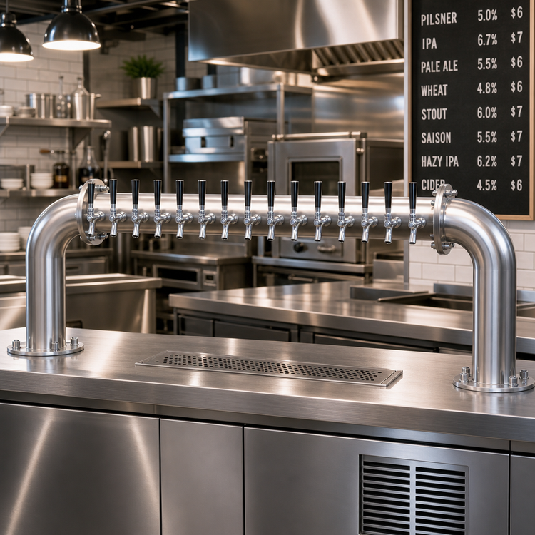 Product image #2 for Pass-Thru Glycol-Cooled Countertop Brew Pipe Draft Beer Tower with 16 Faucets, Stainless Steel