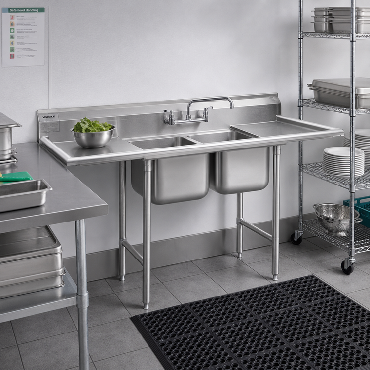 Product image #2 for Eagle Group 314 Series Two-Compartment Sink with Left Drainboard, 62-5/8 Inch Wide, 304 Stainless Steel