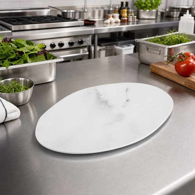 Product image #2 for Ridge 9-Inch Freeform Rimless Melamine Plate, White Marble Matte Finish