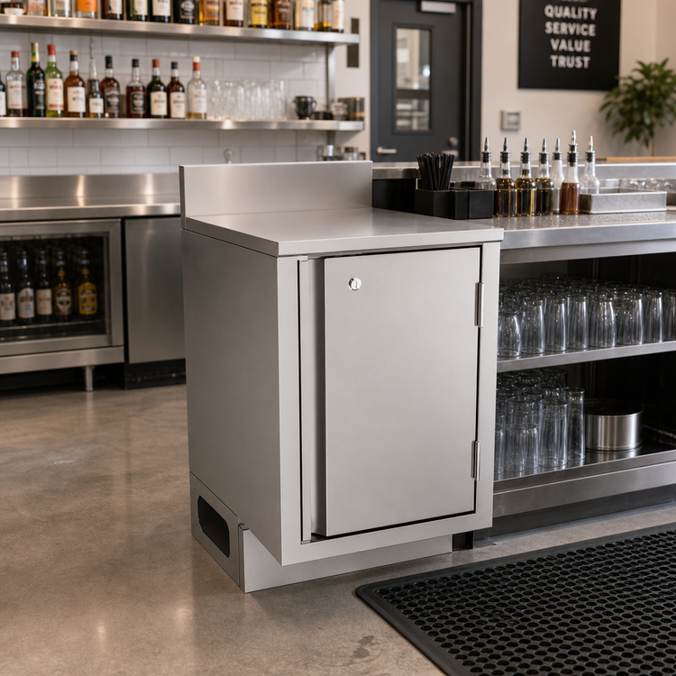 Product image #3 for BK Resources Call Series Flat-Top Underbar Cabinet with Pedestal Base and Locking Hinged Door