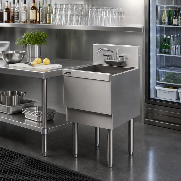 Product image #2 for Top Shelf TSF Series Extra Capacity Stainless Steel Underbar Sink Unit, 1 Compartment, 18 x 24 Inches, Deck-Mount Faucet Holes