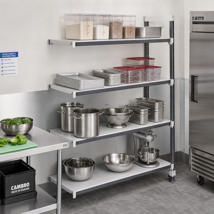 Product image #2 for Cambro Camshelving Elements XTRA Solid Stationary Add-On Polymer Shelving Unit, 21 x 72 x 84 Inches, 4-Tier, Speckled Gray