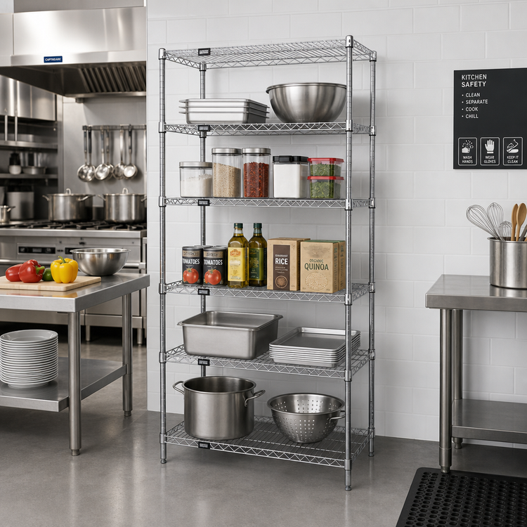 Product image #2 for Quantum 30"W x 21"D x 74"H 5-Shelf Stationary Wire Shelving Starter Kit, Chrome Plated
