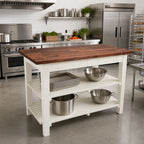 Thumbnail image #3 for John Boos WAL-C6030-2S 60" x 30" Walnut Wood Top Work Table, 1-1/2" Edge-Grain Top, Painted Base, 2 Slatted Undershelves
