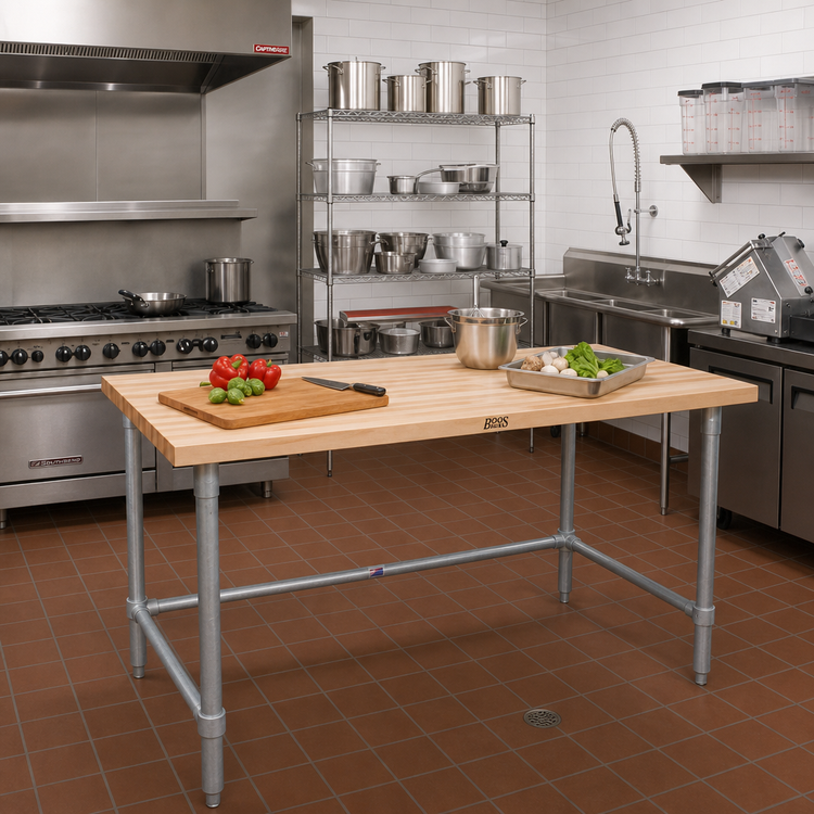 Product image #2 for John Boos 60" x 30" Northern Hard Rock Maple Wood Top Work Table with Galvanized Base
