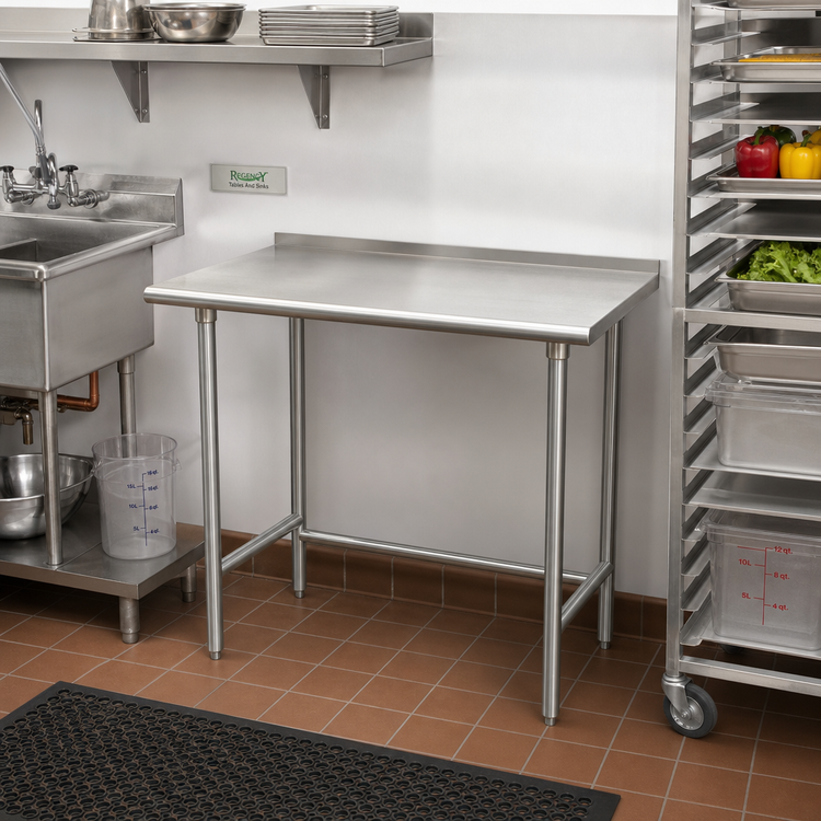 Product image #2 for Advance Tabco Special Value 30-Inch Wide x 24-Inch Deep Stainless Steel Open Base Work Table with 1-1/2-Inch Rear Backsplash
