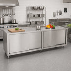 Thumbnail image #2 for John Boos 4CS6R1.5-24120 Enclosed Work Table, Sliding-Door Cabinet Base, 120"W x 24"D, 16-Gauge 300 Series Stainless Top, 1-1/2" Rear Up-Turn