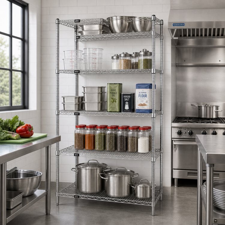 Product image #2 for Quantum 60" W x 12" D x 86" H 5-Shelf Wire Shelving Starter Kit, Stationary, 304 Stainless Steel