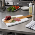 Thumbnail image #2 for Winco Rectangular Serving Board with Handle, White Marble and Acacia Wood, 15 x 7 Inches