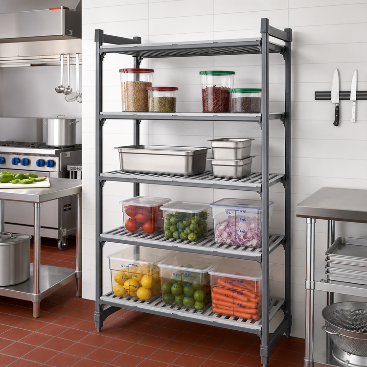Product image #2 for Cambro Camshelving Basics Plus 4-Shelf Stationary Starter Polymer Shelving Unit, 42" W x 21" D x 72" H, Brushed Graphite