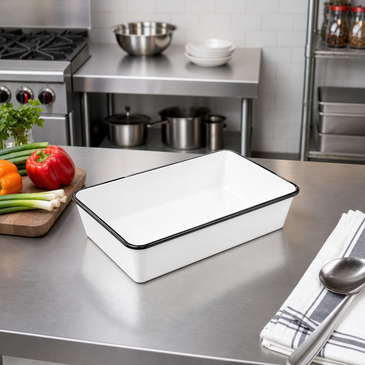 Product image #2 for Endurance Rectangular Melamine Serving Bowl, 64 oz., White with Black Rim