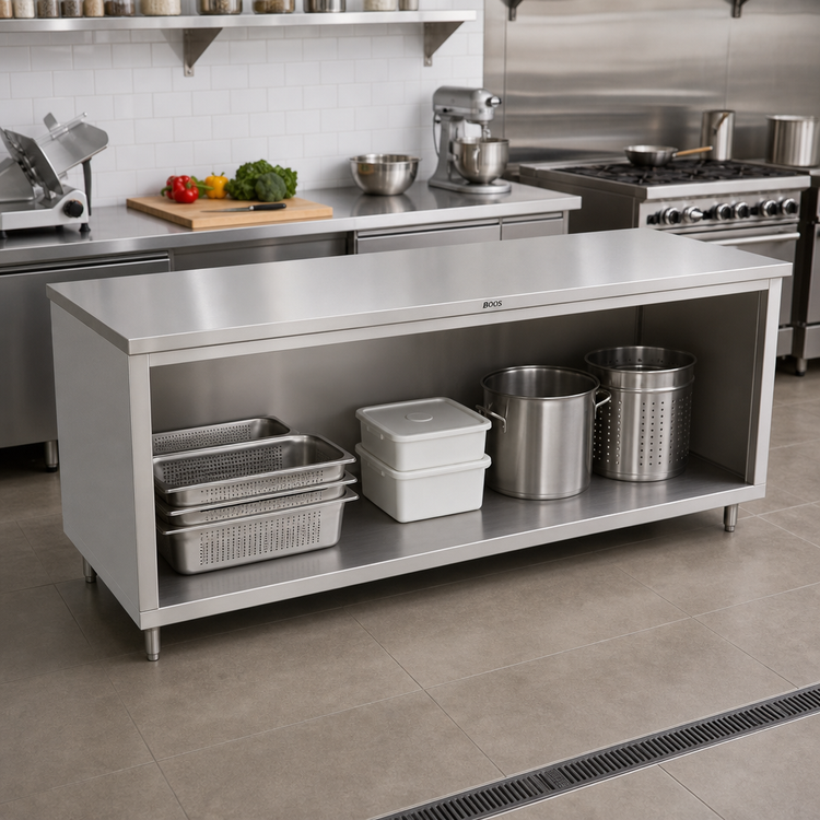 Product image #2 for John Boos Open Front Cabinet Base Work Table, 84 x 24 Inches, 16-Gauge Stainless Steel Top