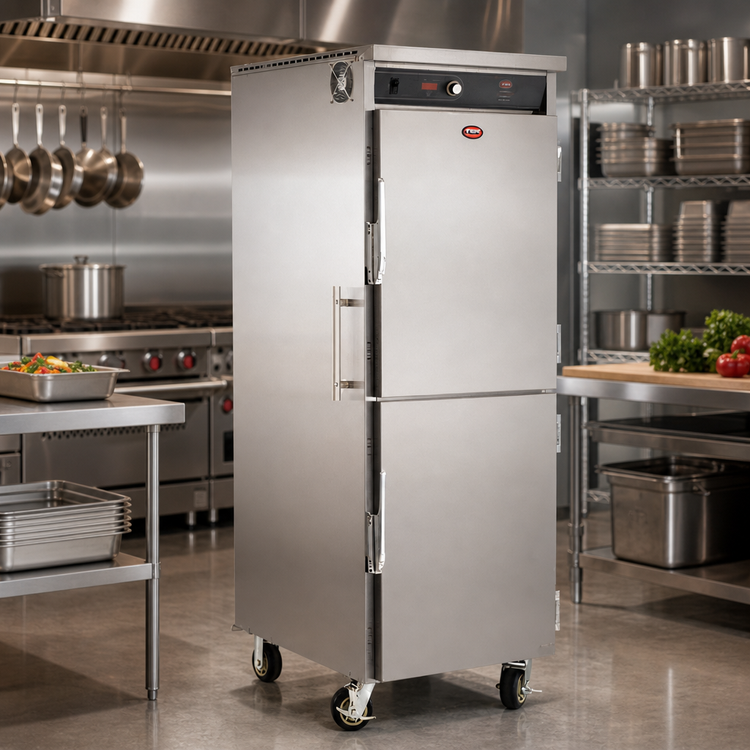 Product image #2 for FWE Slim-Line High Output Mobile Heated Holding Cabinet with Dutch Doors and 13 Pair Universal Tray Slides