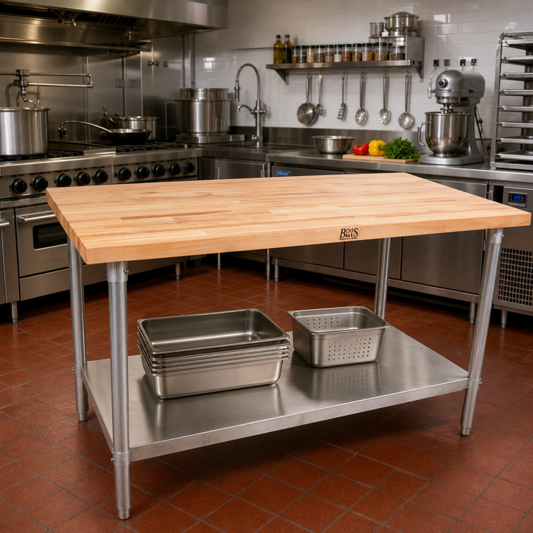 Product image #2 for John Boos 60-Inch x 24-Inch Wood Top Work Table with Adjustable Undershelf, Northern Hard Rock Maple Top