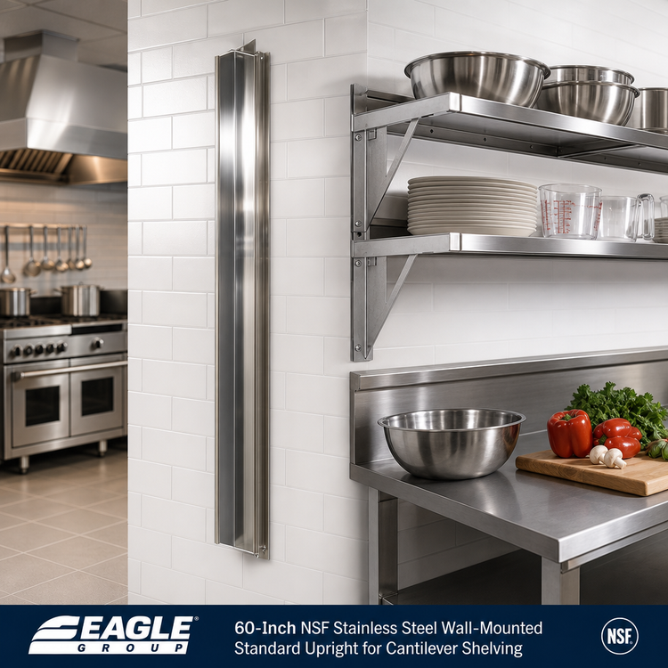 Product image #2 for Eagle Group 60-Inch NSF Stainless Steel Wall-Mounted Standard Upright for Cantilever Shelving