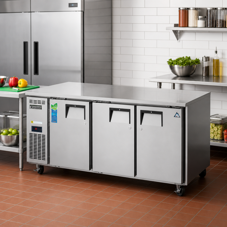Product image #2 for Everest Refrigeration ETR3 Three-Section Undercounter/Worktop Refrigerator with Stainless Steel Worktop, Solid Locking Doors, 22 Cu. Ft.