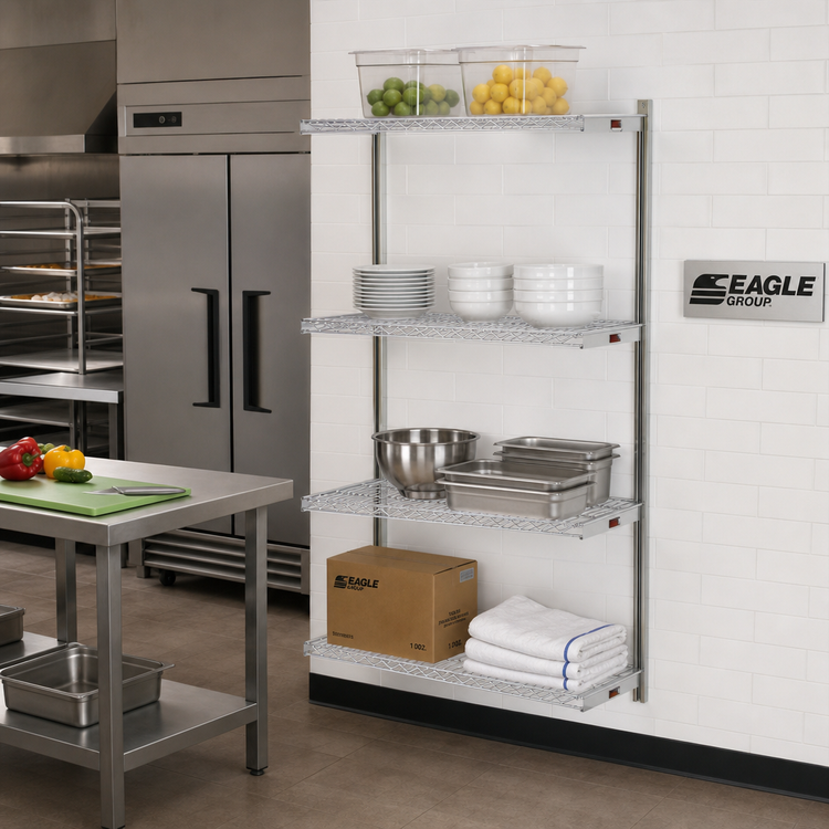 Product image #2 for Eagle Group 4-Tier Add-On Wire Shelving Unit, 30W x 21D x 74H, Stainless Steel Finish