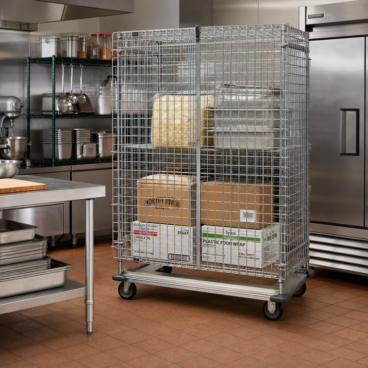 Product image #2 for Quantum Mobile Dolly Base Security Cage with Doors and Panel Set, 48 Inches Wide x 24 Inches Deep x 70 Inches High, Chrome Plated