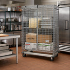 Thumbnail image #2 for Quantum MD2448-70SEC Mobile Wire Security Cage with Locking Doors, 48"W x 24"D x 70"H, Chrome-Plated, Two Shelves