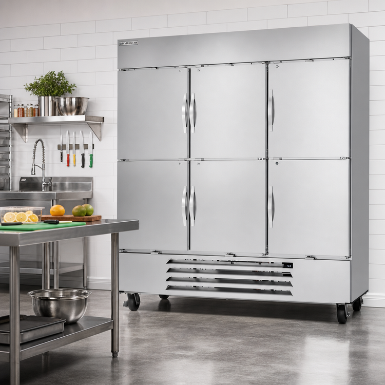 Product image #2 for Beverage-Air Horizon Series Three-Section Half-Solid Door Reach-In Freezer, 75-Inch Wide, Bottom Mount