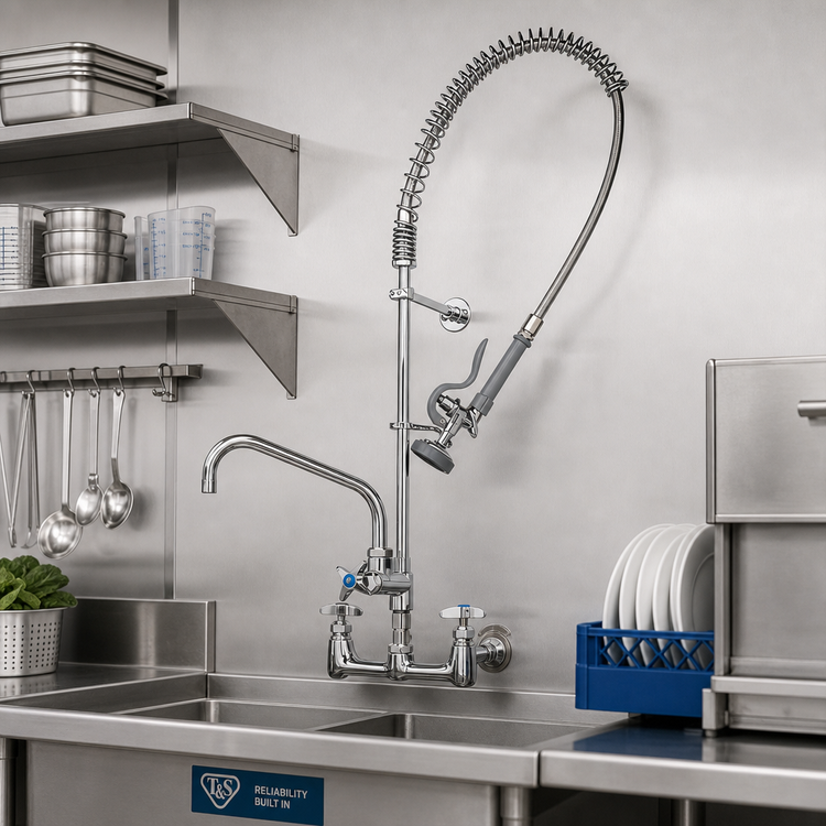 Product image #2 for T&S Brass Big-Flo 8-Inch Adjustable Wall Mount Pre-Rinse Unit with 12-Inch Swing Nozzle and 44-Inch Hose